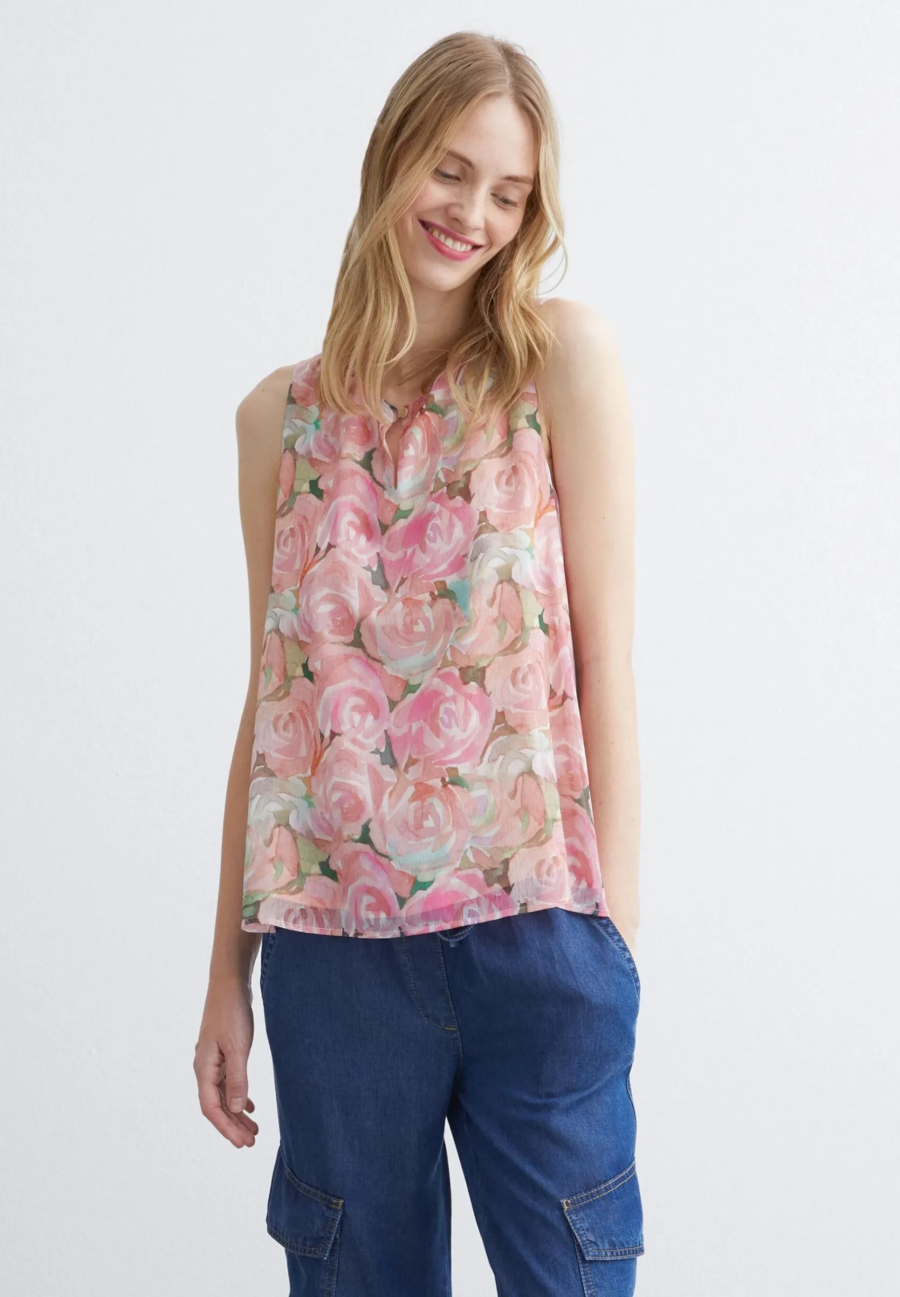 Clearance Blusentop, Rosenprint, Sommer-Kollektion Blusen