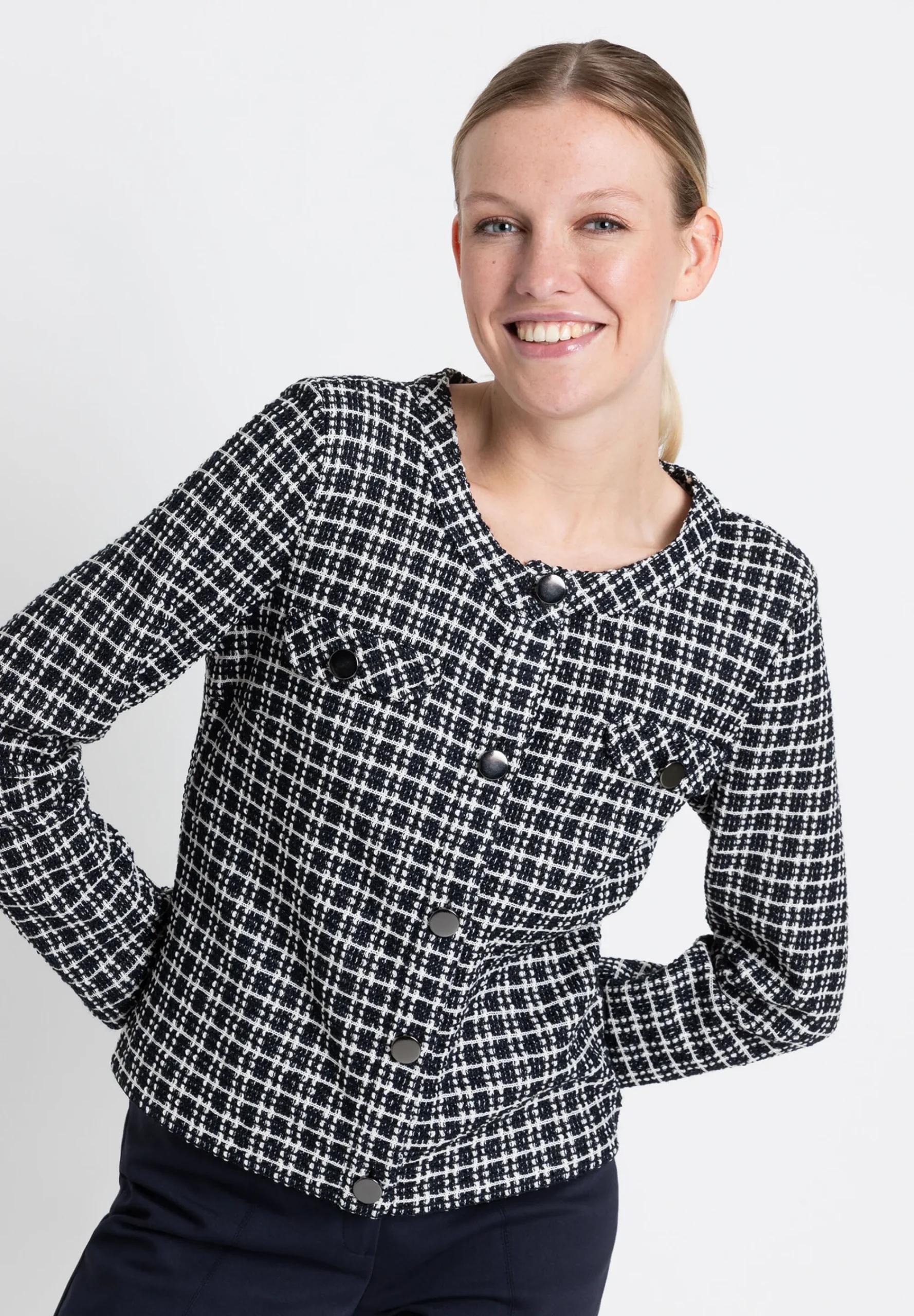 Discount Bouclé-Jerseyjacke, kariert, Frühjahrs-Kollektion Blazer