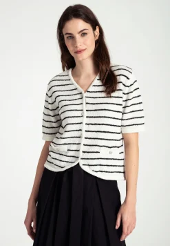 Online gestreifter Cardigan, ecru/schwarz, Frühjahrs-Kollektion Pullover - Strick