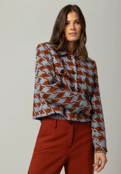 Best Jacke mit Hahnentrittmuster, hellblau/rostbraun, Winter-Kollektion Blazer