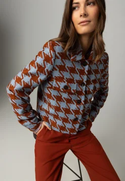 Best Jacke mit Hahnentrittmuster, hellblau/rostbraun, Winter-Kollektion Blazer