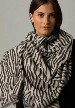 Outlet Jacquard-Schal mit Zebramuster, schwarz/ecru, Winter-Kollektion Accessoires