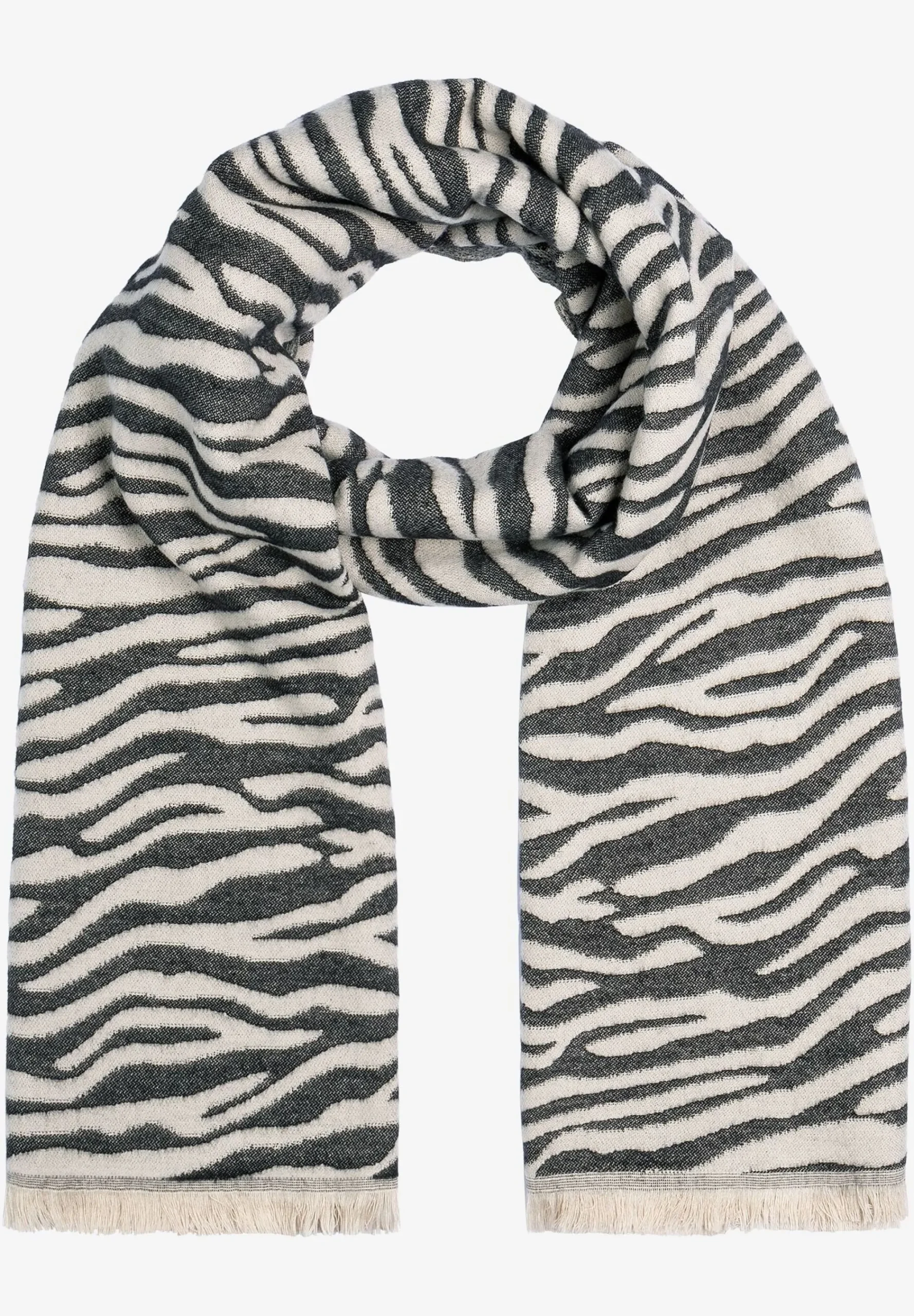 Outlet Jacquard-Schal mit Zebramuster, schwarz/ecru, Winter-Kollektion Accessoires