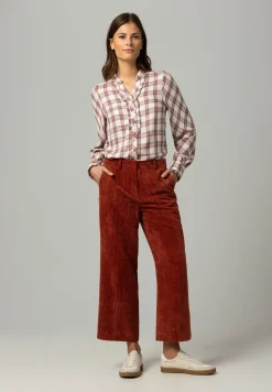 Hot karierte Bluse mit Rüschendetail, ecru/braun/hellblau, Winter-Kollektion Blusen