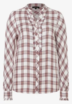 Hot karierte Bluse mit Rüschendetail, ecru/braun/hellblau, Winter-Kollektion Blusen