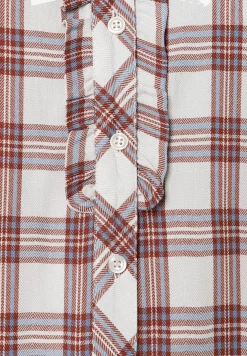 Hot karierte Bluse mit Rüschendetail, ecru/braun/hellblau, Winter-Kollektion Blusen