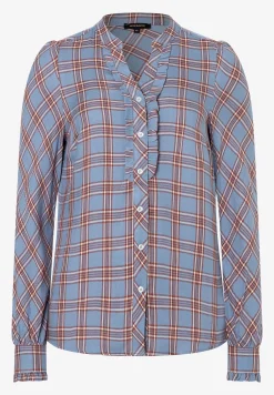 Fashion karierte Bluse mit Rüschendetail, hellblau/braun, Winter-Kollektion Blusen