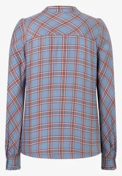 Fashion karierte Bluse mit Rüschendetail, hellblau/braun, Winter-Kollektion Blusen
