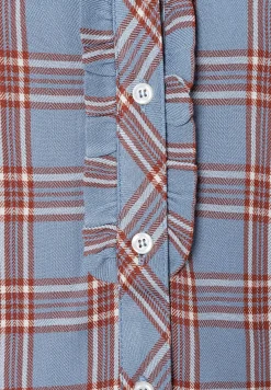 Fashion karierte Bluse mit Rüschendetail, hellblau/braun, Winter-Kollektion Blusen