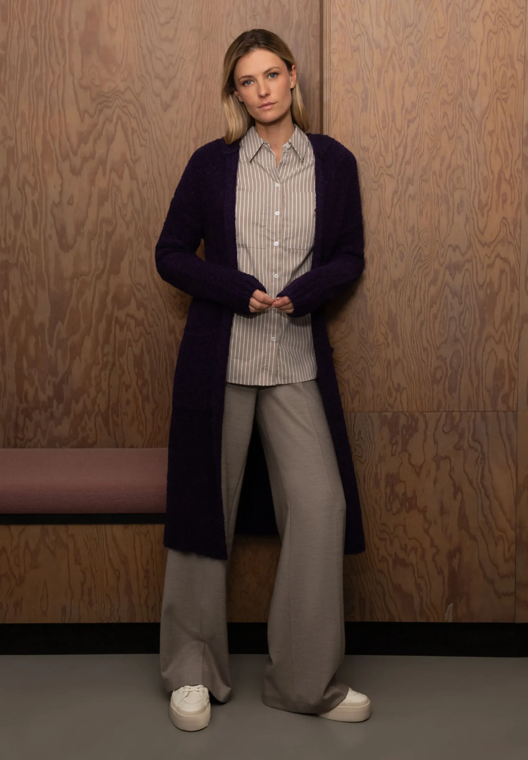 Fashion lange Kapuzen-Strickjacke, pure purple, Herbst-Kollektion Pullover - Strick