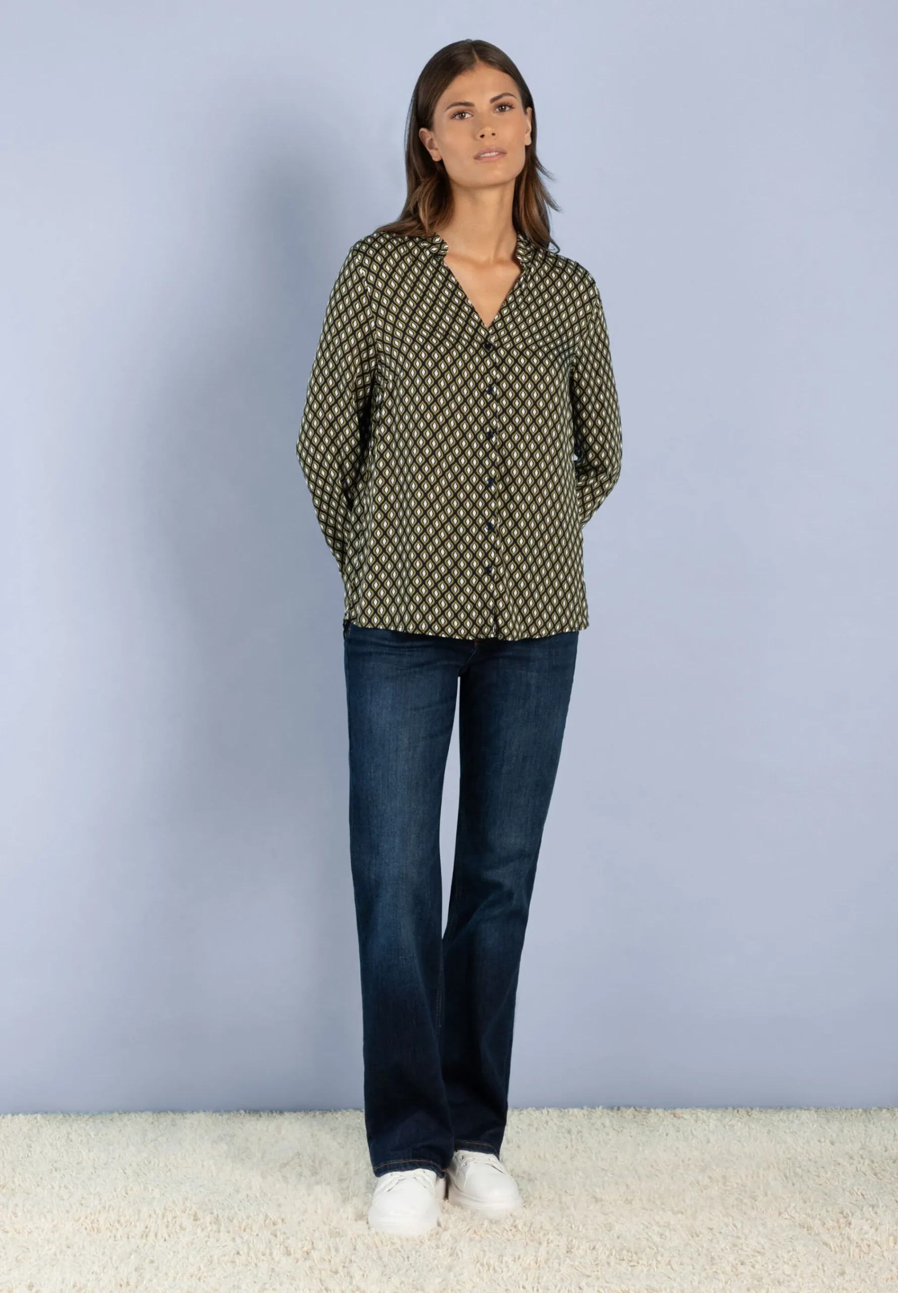 Fashion Printbluse, grün/ecru/marine Blusen