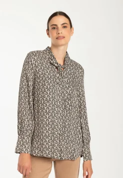 Online Printbluse mit Schluppe, beige/schwarz, Herbst-Kollektion Blusen