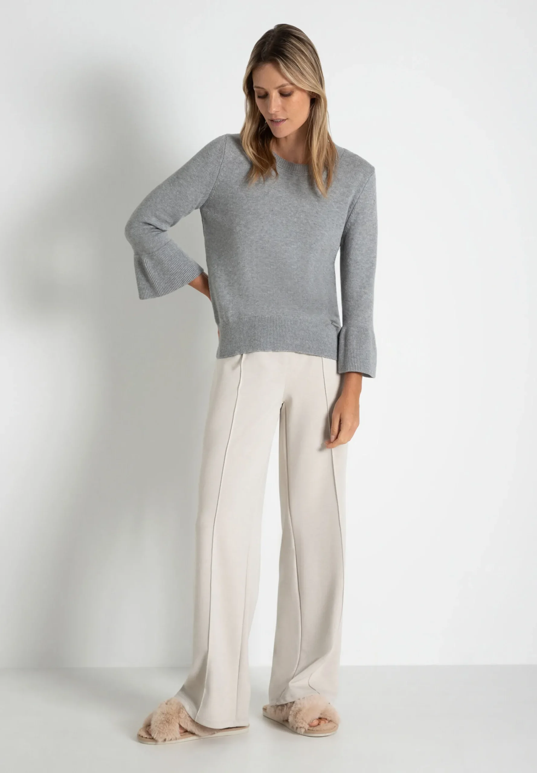 Discount Pullover mit Volantärmel, grau melange, Herbst-Kollektion Pullover - Strick