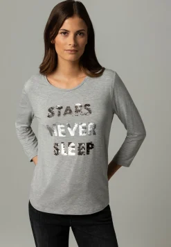 New Shirt mit Pailletten-Schriftzug, melange, Winter-Kollektion T-shirts - Tops