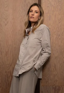 Discount Streifenbluse, taupe/weiß, Herbst-Kollektion Blusen