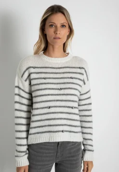 New Streifen-Pullover mit Ziersteinen, Herbst-Kollektion Pullover - Strick