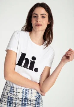 Clearance T-Shirt mit Perlenaufschrift, weiß, Frühjahrs-Kollektion T-shirts - Tops