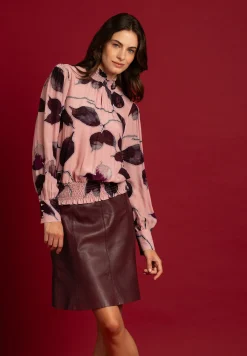 Clearance Viskosebluse, Blätterprint, Herbst-Kollektion Blusen