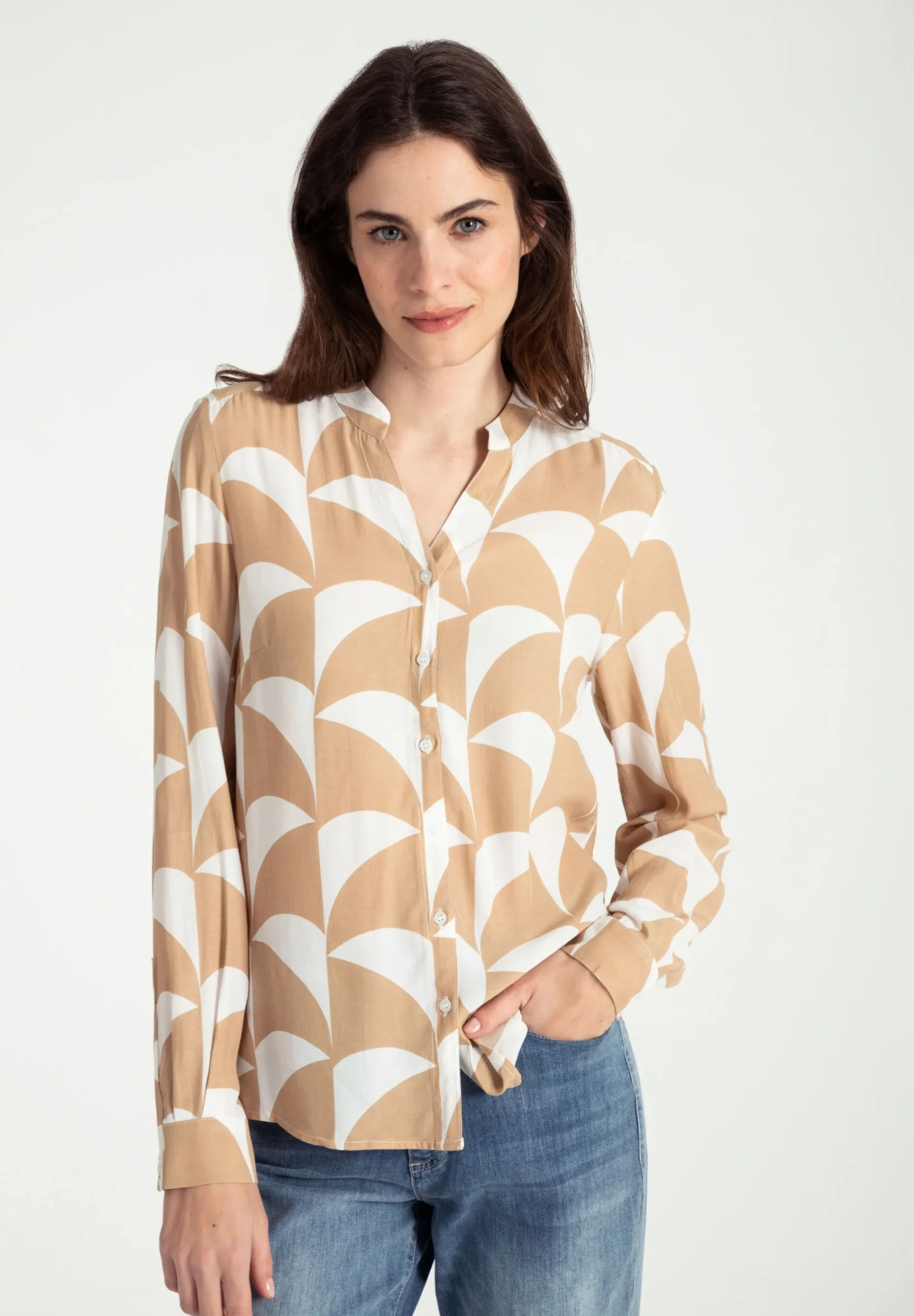 Sale Viskosebluse, offwhite/camel, Frühjahrs-Kollektion Blusen