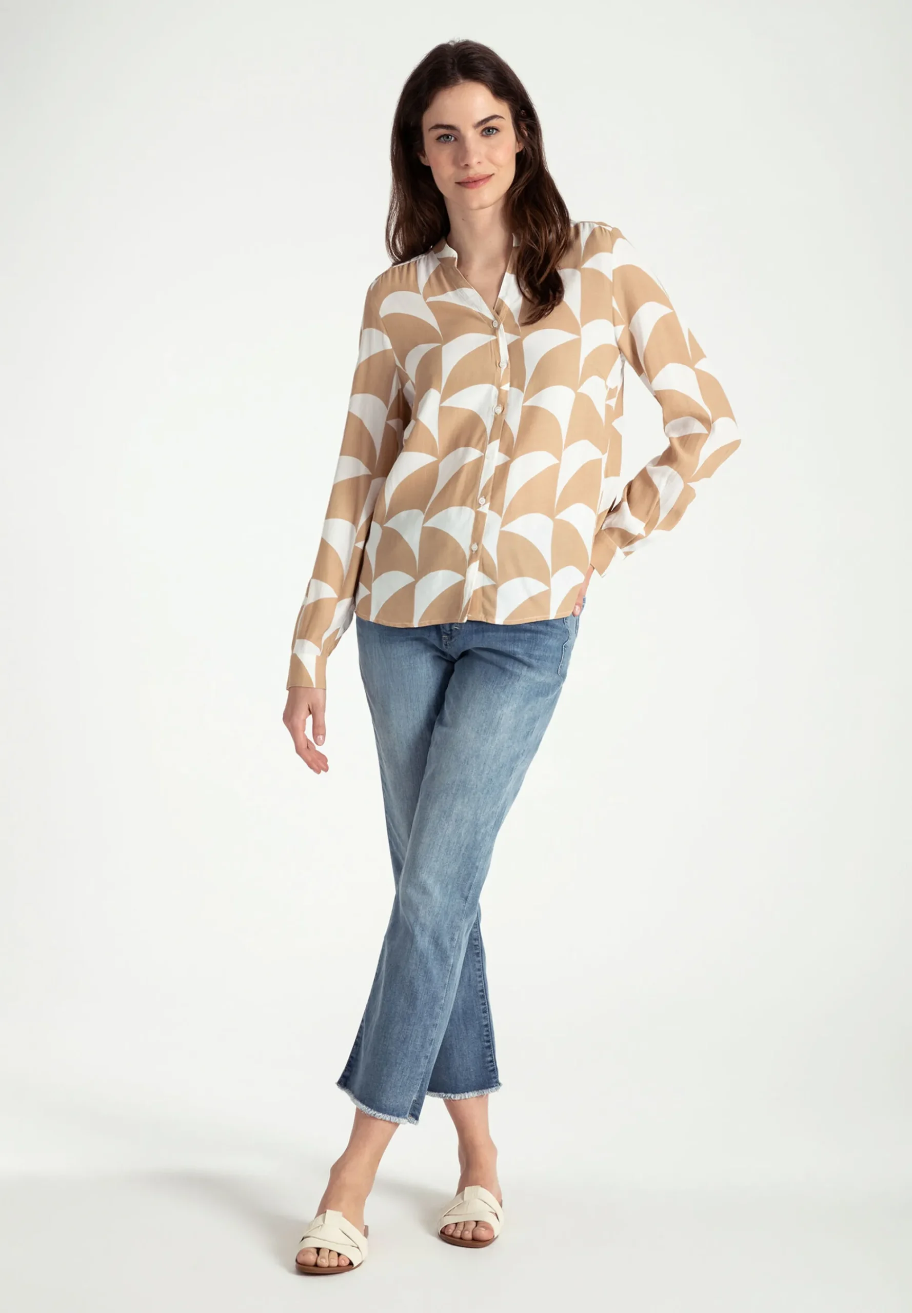 Sale Viskosebluse, offwhite/camel, Frühjahrs-Kollektion Blusen