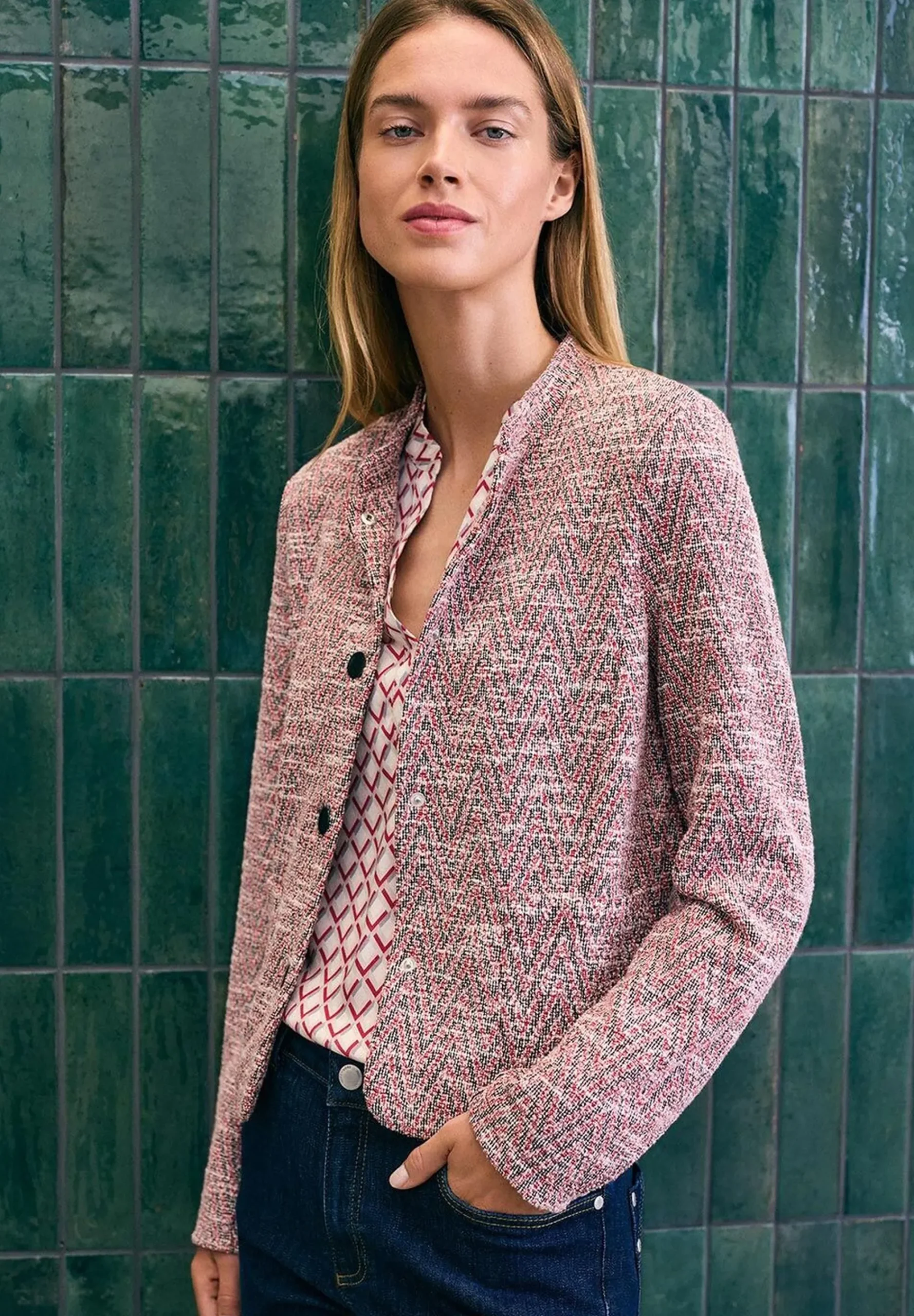 Discount Viskosebluse, rot/rosa/ecru, Herbst-Kollektion Blusen