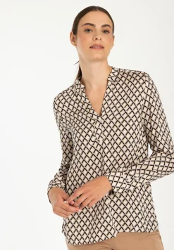 Clearance Viskosebluse, schwarz/beige/ecru, Herbst-Kollektion Blusen
