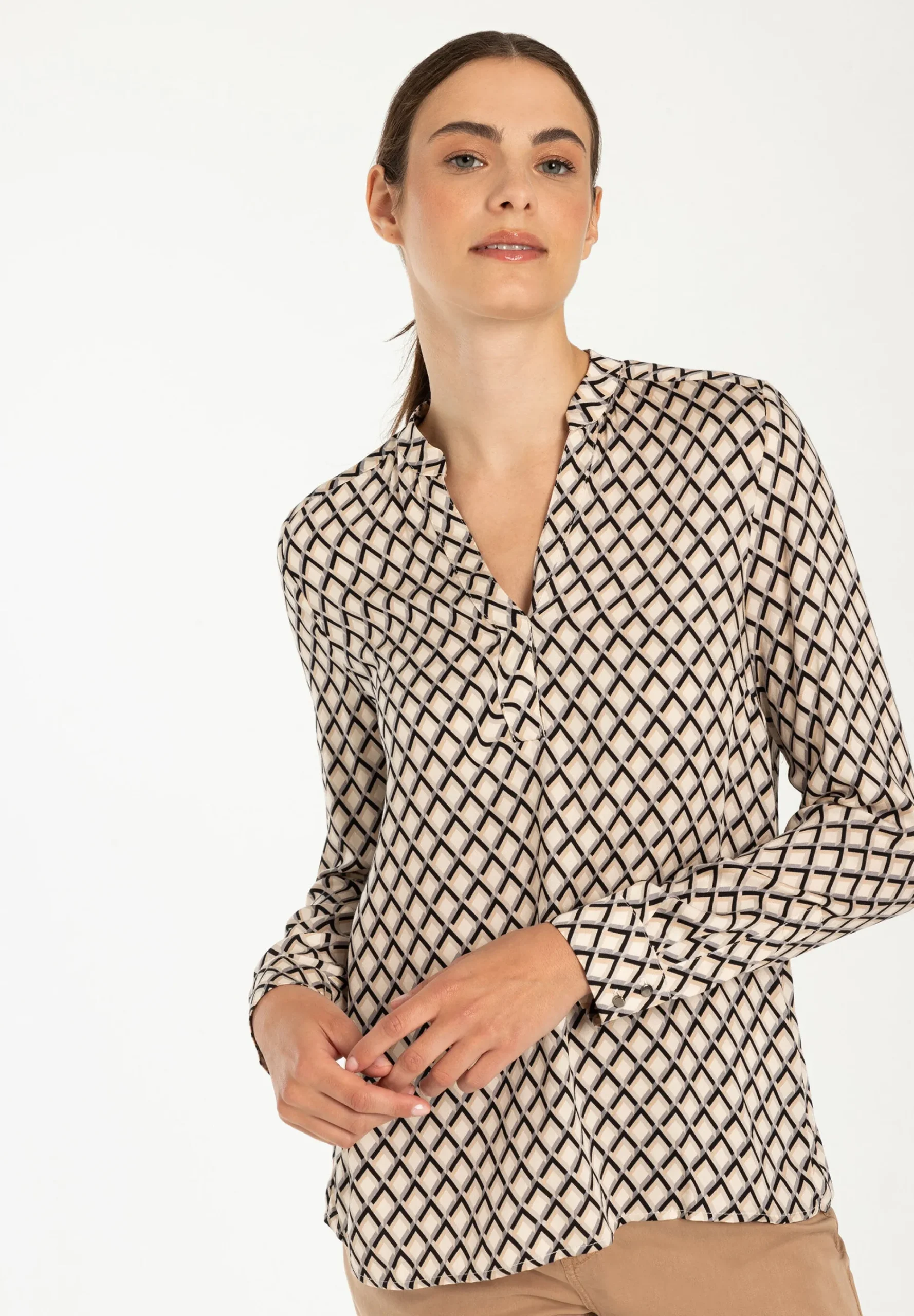 Clearance Viskosebluse, schwarz/beige/ecru, Herbst-Kollektion Blusen