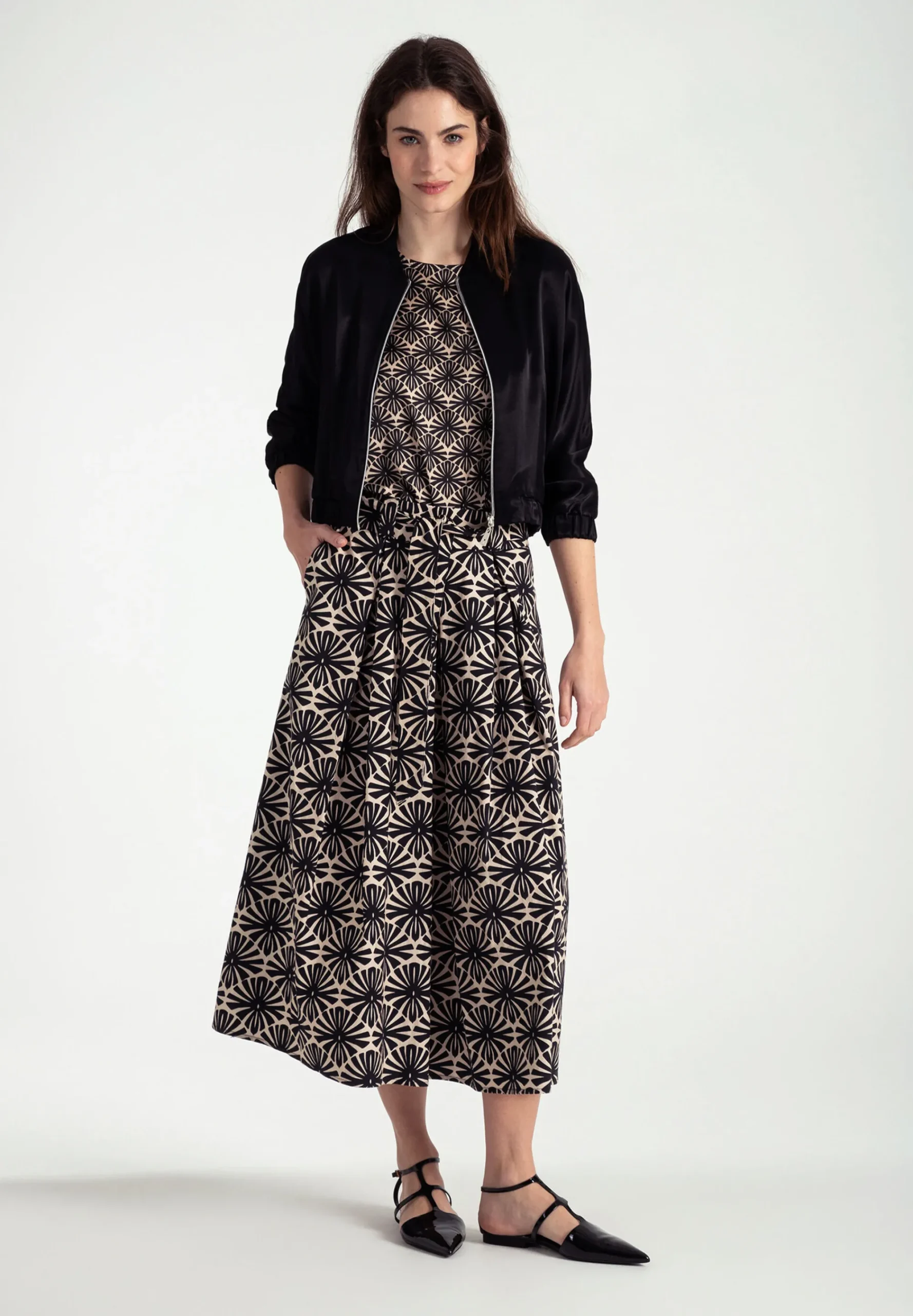 Clearance weiter Baumwollrock, grafischer Print, Frühjahrs-Kollektion Röcke